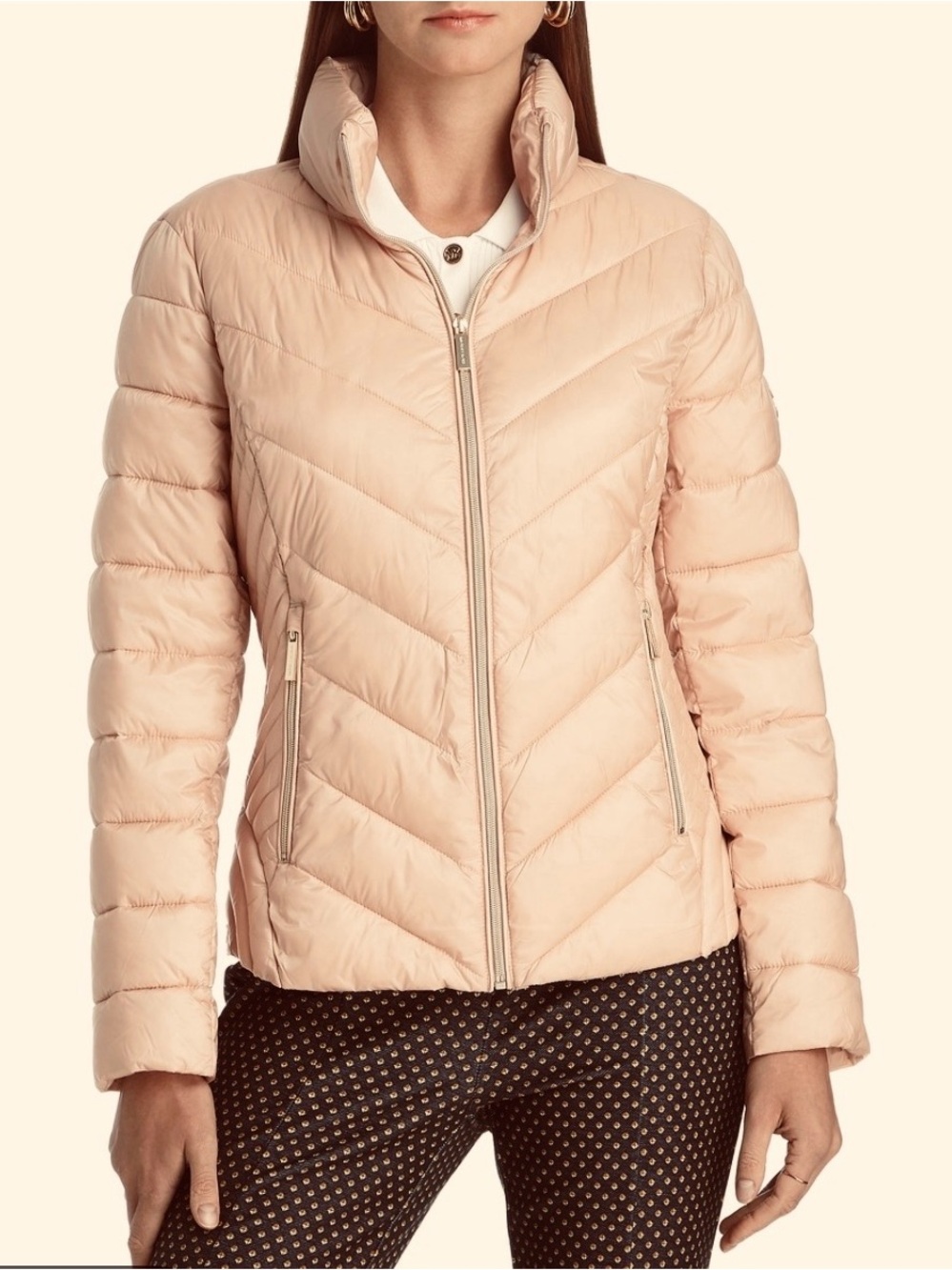 Women quilted puffer jacket full zip blush size S